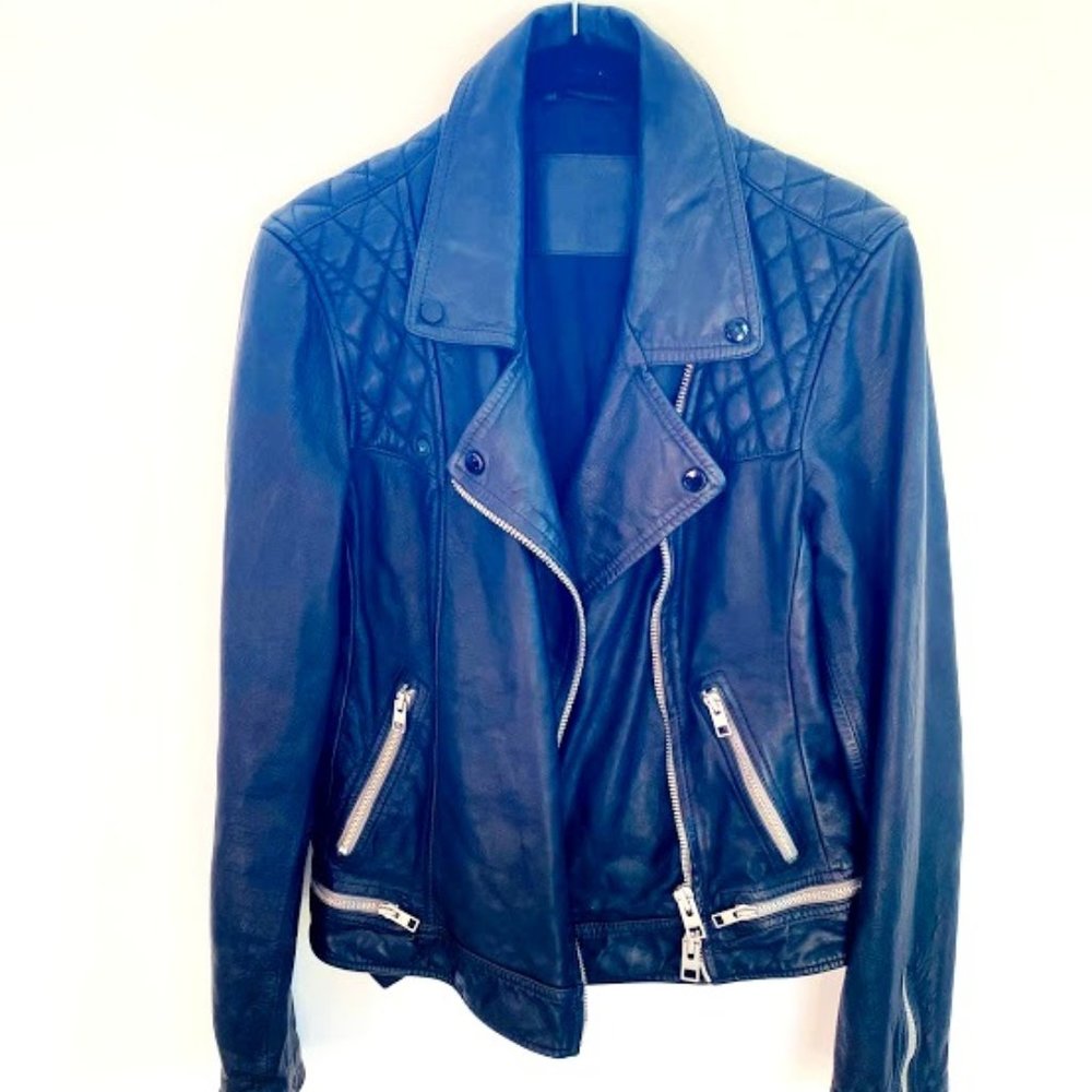 All Saints Black Leather Jacket with Quilting